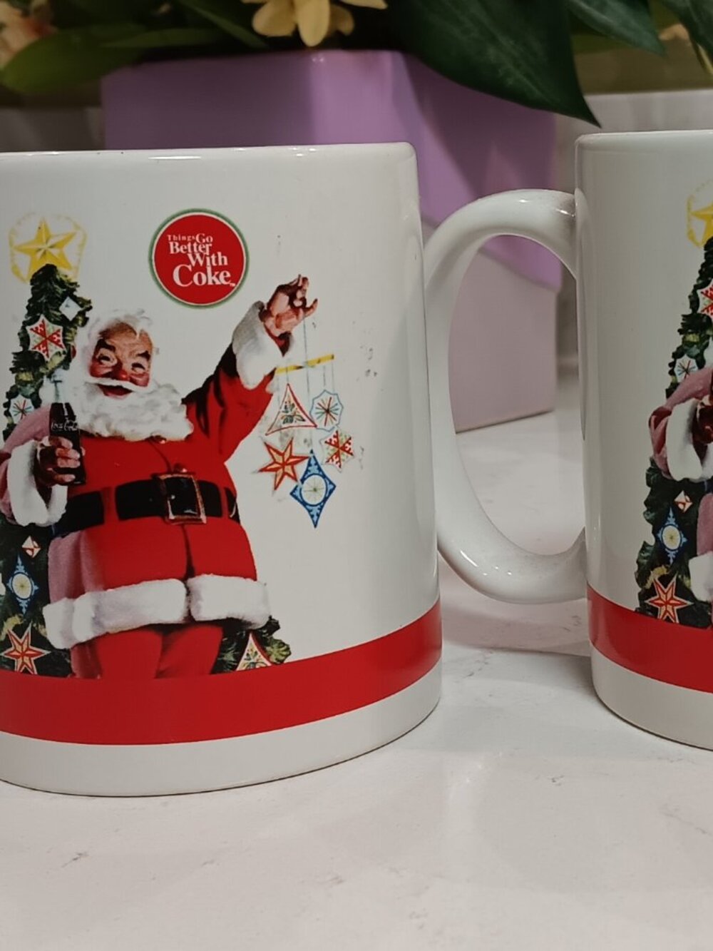Set of 2 Vintage Coca-Cola Classic Santa Claus Coffee Mugs